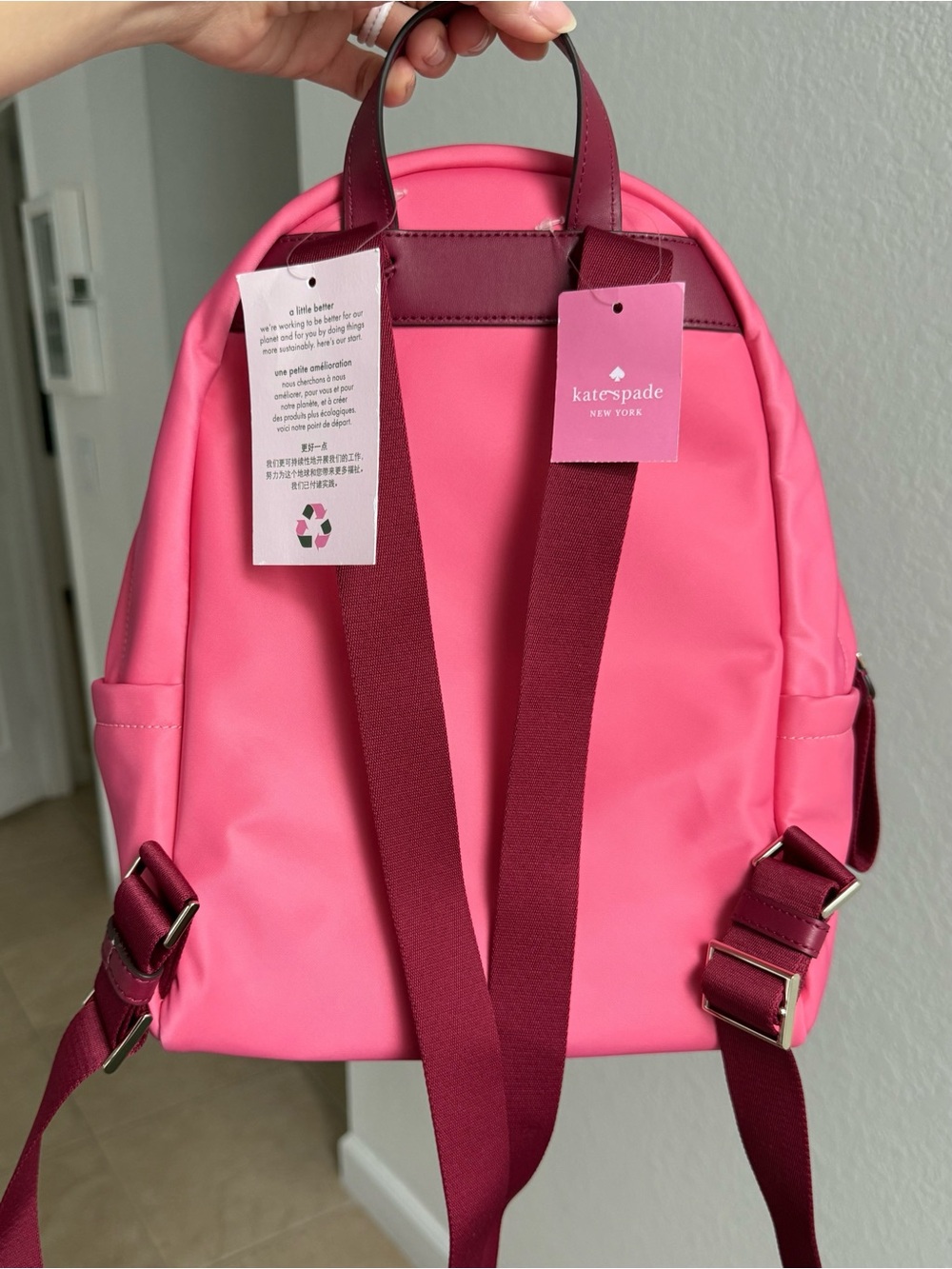 Kate Spade Chelsea Pink and Red Nylon Backpack $299 - Picture 4 of 8